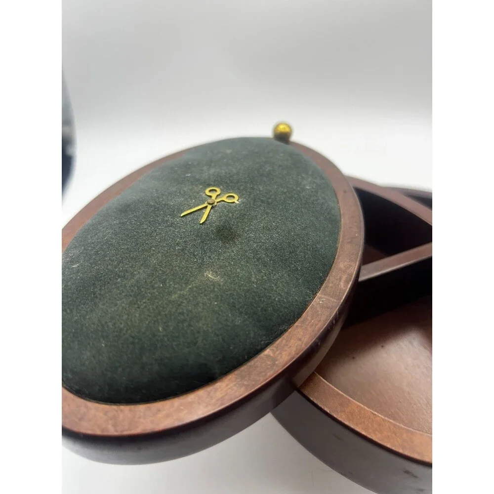 Vintage Bombay Company Wooden Sewing Box, Jewelry Organizer, Pin Cushion Lid